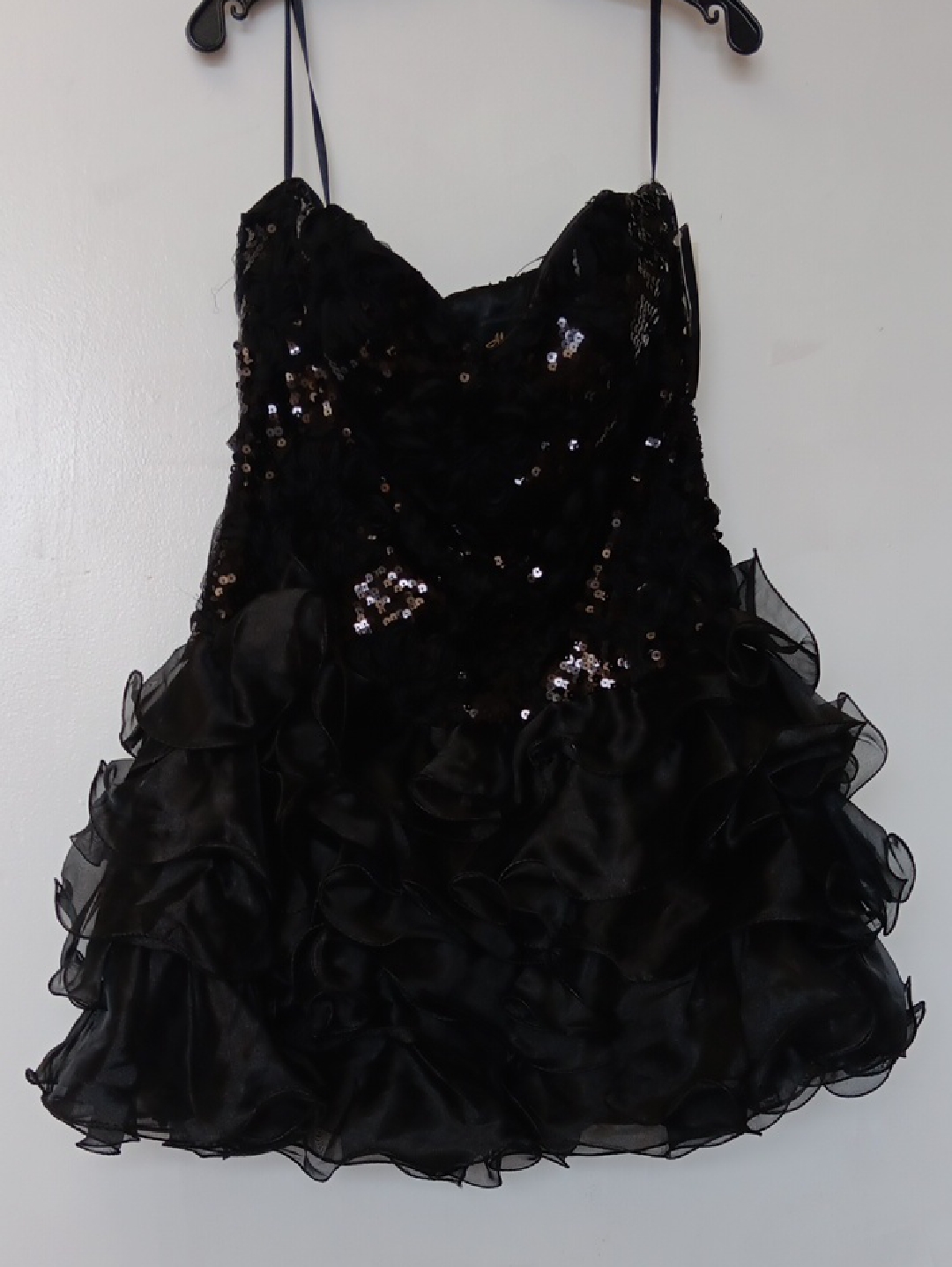 Vintage Mac Duggal Black Sequin Ruffle Dress